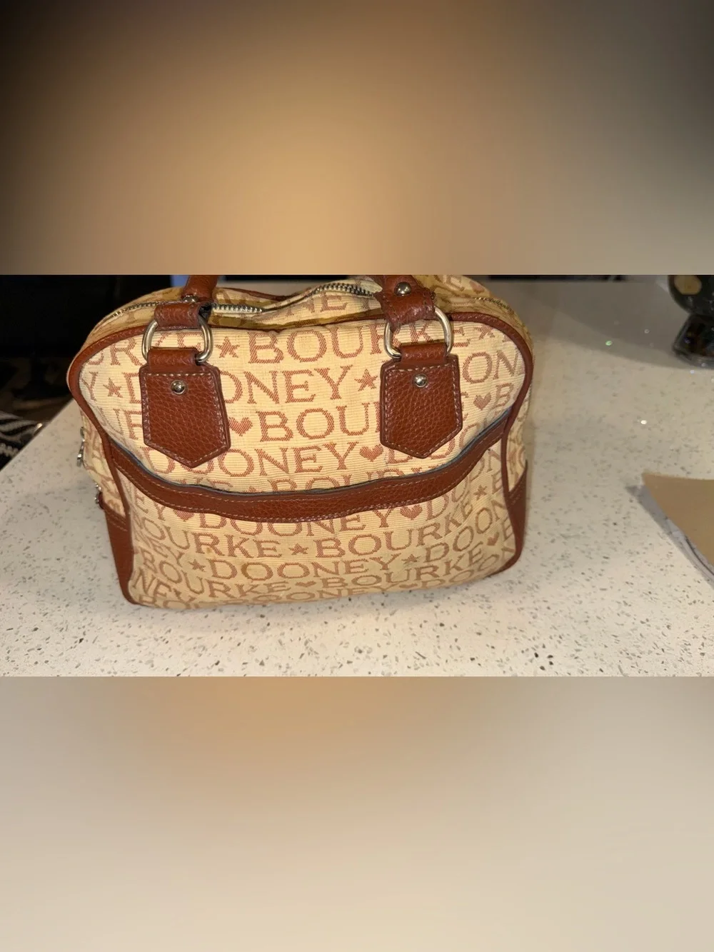 Dooney & Bourke Cream and Brown Logo Dome Satchel